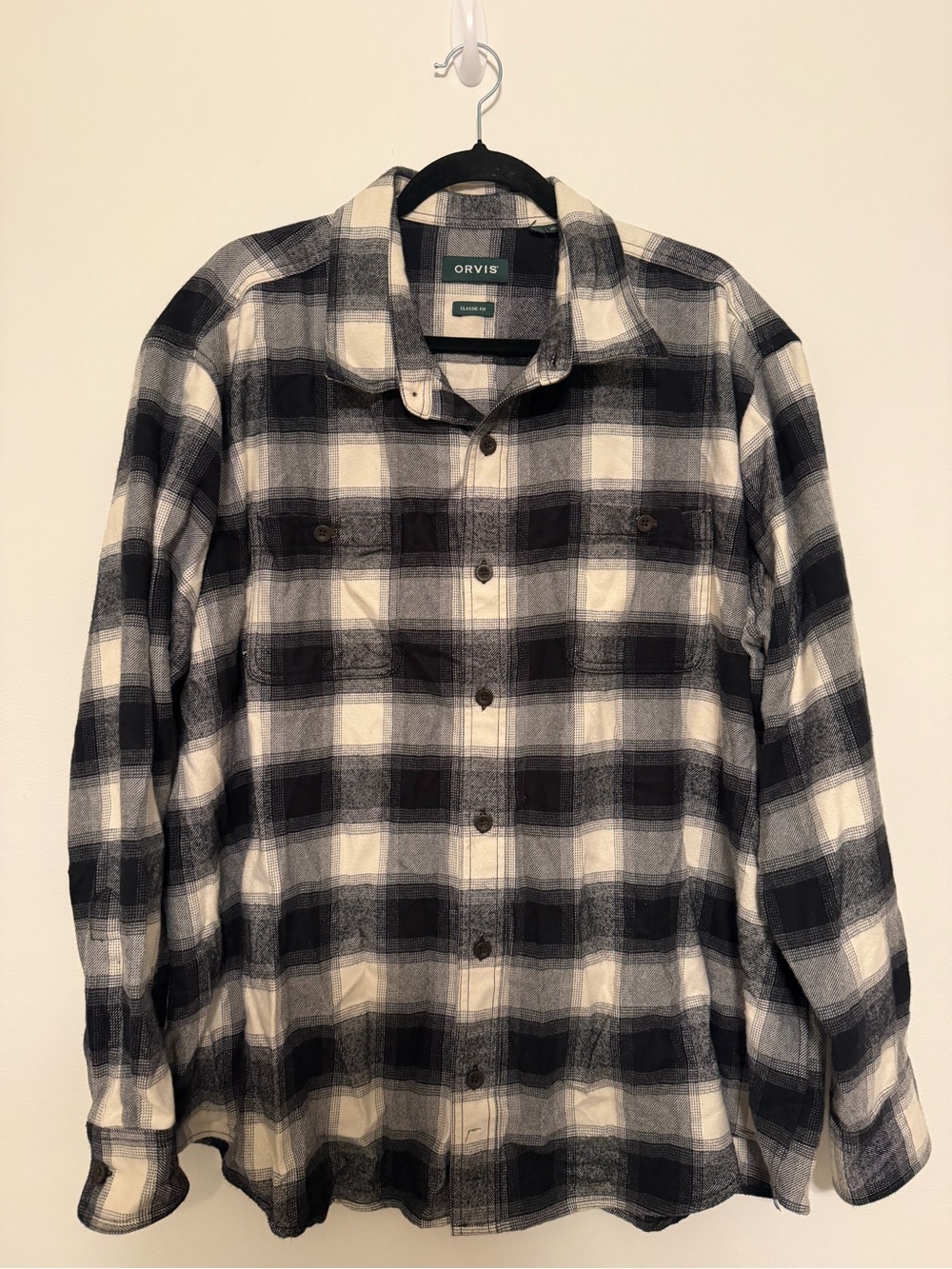 Orvis Black and White Plaid Casual Button-Down Shirt